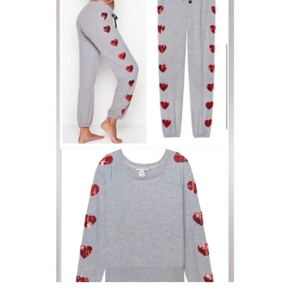 VTG VS PINK roadtrip grey hooded zip up sweatshirt & pants  set- sweatsuit M